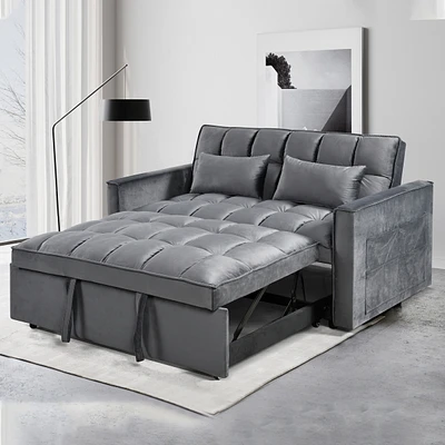 Streamdale Furniture Modern flannel double sofa with folding bed, small double sofa with three in one convertible sofa bed, adjustable backrest and st