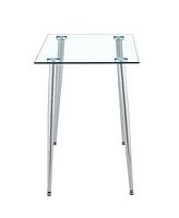 Simplie Fun Sleek Glass Dining Table for 4 with Durable Metal and Wood Legs