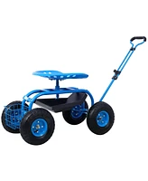 Simplie Fun Rolling Garden Scooter Garden Cart Seat with Wheels and Tool Tray, 360 Swivel Seat