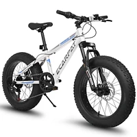 Simplie Fun 20 inch Fat Tire Bike Adult/Teen Full Shimano 7 Speed Mountain Bike, Dual Disc Brakes, High Carbon Steel Frame, Front Suspension, Mountain