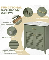30-Inch Bathroom Vanity with Ceramic Sink Combination, Ample Storage - Features 1 Pullout and Multifunctional Shelf Dividers