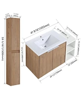 Streamdale Furniture 42" Wall-Mounted Bathroom Vanity With Sink and Side Cabinet, Soft Close Doors