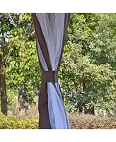 12' x 12' Round Outdoor Gazebo, Patio Dome Gazebo Canopy Shelter with Double Roof, Netting Sidewalls and Curtains, Zippered Doors, Strong Steel Frame,