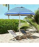 5.7' Portable Beach Umbrella with Tilt, Adjustable Height, 2 Cup Holders & Hooks, Uv 40+ Ruffled Outdoor Umbrella with Vented Canopy, Blue White Strip