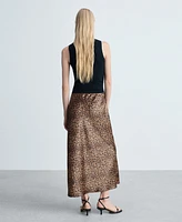 Mango Women's Leopard-Print Satin Skirt