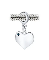 Bling Jewelry Crystal Accent Dangle Heart Shape Charm Bead .925 Sterling Silver