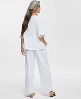 Jm Collection Womens Boat Neck 3 4 Sleeve Gauze Top Wide Leg Pants Created For Macys