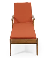 Premium Acacia Wood Chaise Lounge With Adjustable Seating And Water-Resistant Cushions