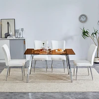 Simplie Fun Table and chair set. Large modern rectangular table with brown glass top and silver metal legs. It comes with soft and comfortable Pu seat