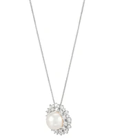 Grown With Love Cultured Freshwater Pearl (8mm) & Lab Grown Diamond (3/4 ct. t.w.) Double Halo 18" Pendant Necklace in 14k White Gold