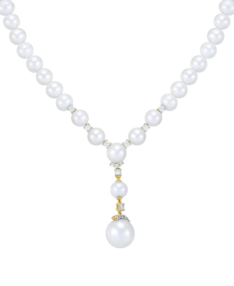 Grown With Love Cultured Freshwater Pearl (6-10mm) & Lab Grown Diamond (3/8 ct. t.w.) Lariat Necklace in 14k Gold, 16" + 2" extender