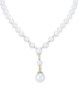 Grown With Love Cultured Freshwater Pearl (6-10mm) & Lab Grown Diamond (3/8 ct. t.w.) Lariat Necklace in 14k Gold, 16" + 2" extender