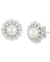 Grown With Love Cultured Freshwater Pearl (6mm) & Lab Grown Diamond (3/4 ct. t.w.) Halo Stud Earrings in 14k White Gold