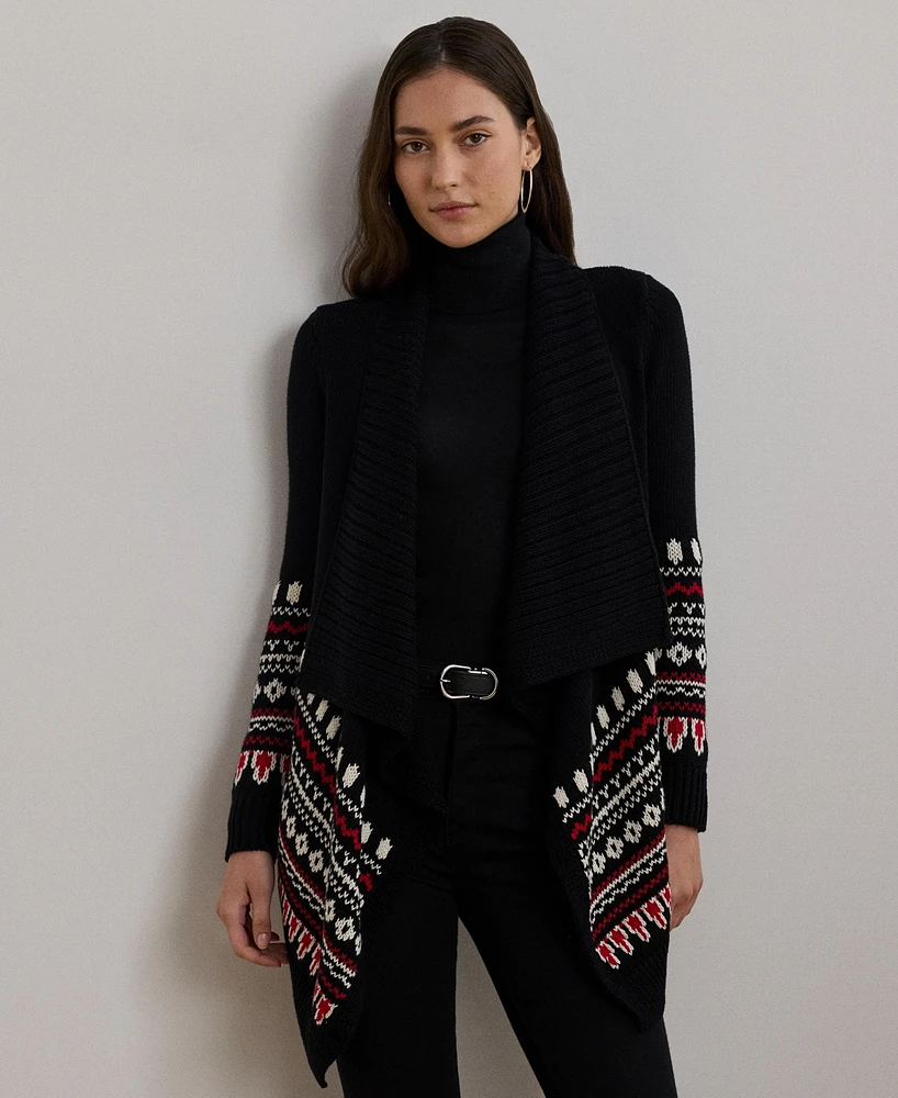 Lauren Ralph Women's Fair Isle Cotton Shawl-Collar Cardigan