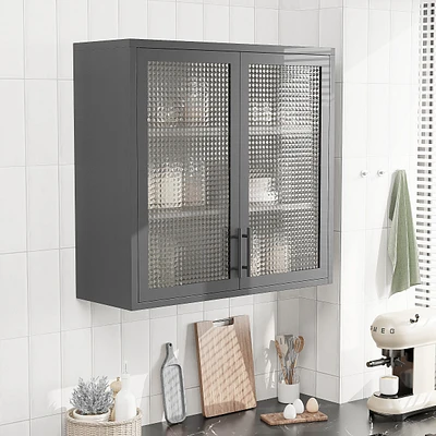 Retro Style Wall Mounted Cabinet Table-Top Storage Cabinet with Hazy Glass Doors and 2 Adjustable Shelves for Bathroom Kitchen Living Room Kitchen Hal