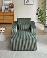 62.5-Inch Corduroy Sponge Sofa Lounge Chair, No Assembly Required, Fluffy Modern Sleeper Chair for Indoor Living Room Bedroom