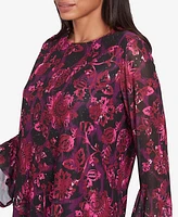 Ruby Rd. Petite Foiled Floral Mesh Crew Neck Blouse