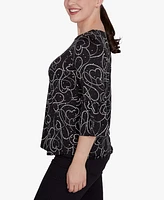 Ruby Rd. Petite Abstract Hearts Dew Drop Knit Crew Neck Top