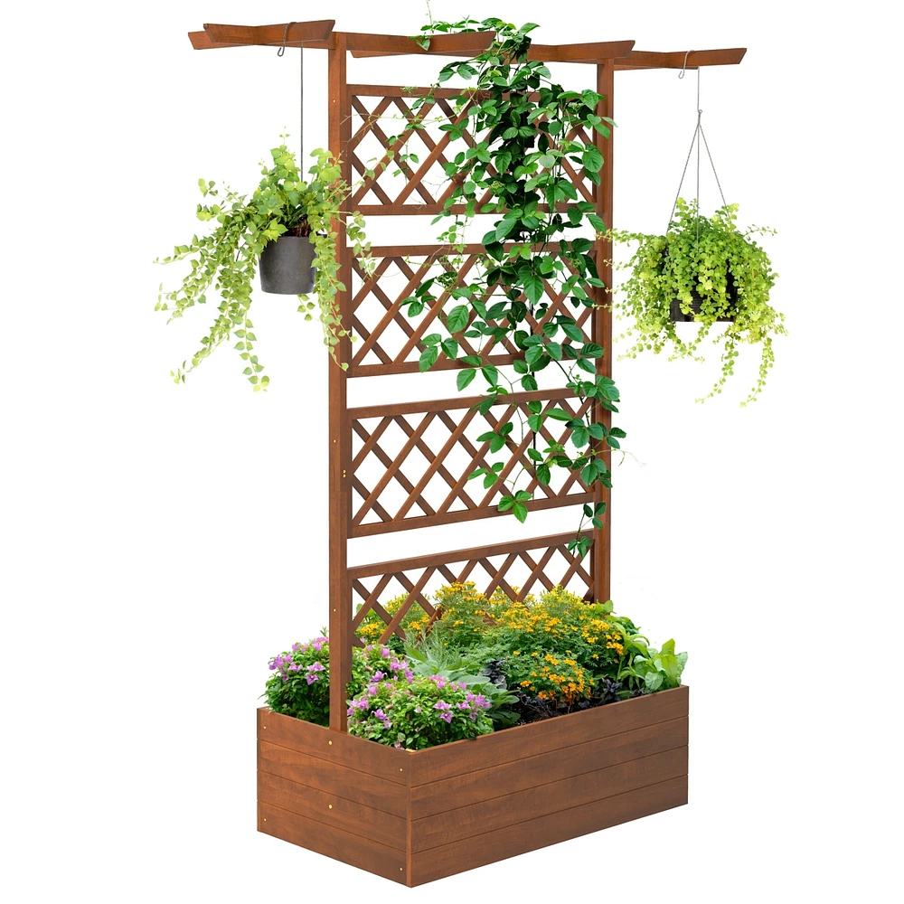 Streamdale Furniture Wood Planter with Trellis, Raised Garden Bed Privacy Screen Planter Box for Climbing Plants, Vines, Vegetables, Flowers