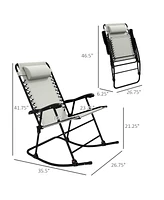 2 Piece Outdoor Rocking Chair Set, Patio Folding Lawn Rocker Set with Headrests for Yard, Patio, Deck, Backyard, Cream White