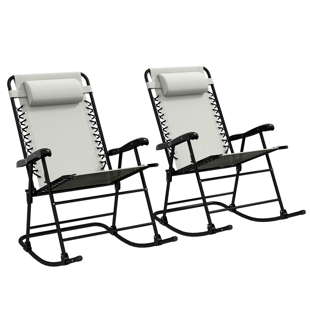 Streamdale Furniture 2 Piece Outdoor Rocking Chair Set, Patio Folding Lawn Rocker Set with Headrests for Yard, Patio, Deck, Backyard, Cream White