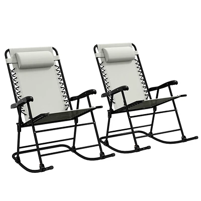 Simplie Fun 2 Piece Outdoor Rocking Chair Set, Patio Folding Lawn Rocker Set with Headrests for Yard, Patio, Deck, Backyard, Cream White