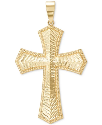 Men's Textured Raised Border Cross Pendant in 10k Gold