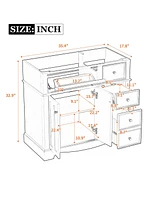 36" Bathroom Vanity without Basin Sink, Solid Wood Frame Bathroom Storage Cabinet, Freestanding Vanity with 3 Drawers& Adjustable Shelf (Not Incl