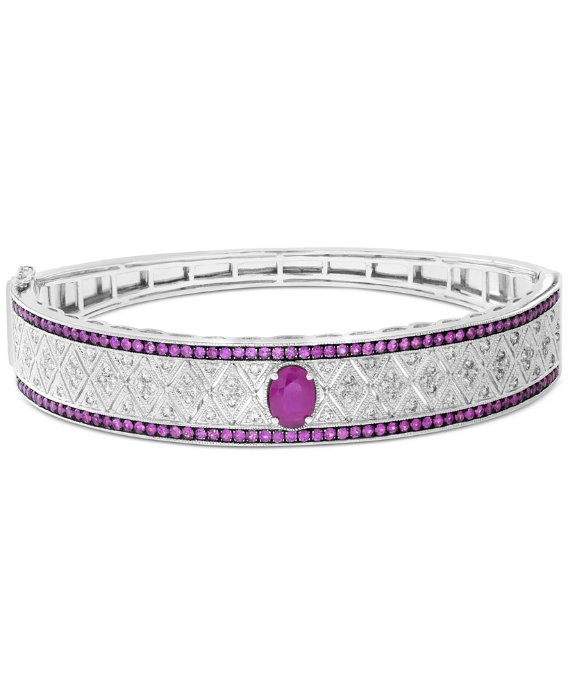 Effy Ruby (1-7/8 ct. t.w.) & Diamond (1 ct. t.w.) Filigree Bangle Bracelet in Sterling Silver