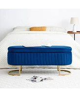 Streamdale Furniture Storage Bench Bedroom Bench, Velvet Oval Upholstered End of Bed Bench with Golden Metal Legs,50" Modern Storage Ottoman Bench for