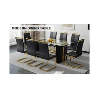 Streamdale Furniture Table and chair set, large modern minimalist rectangular glass table, can accommodate 6