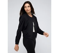 Kenneth Cole Women's Collarless Athletic Stretch Bomber Jacket