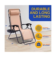SereneLife Adjustable Zero Gravity Chair Set with Side Table, 2-Pack, Cream