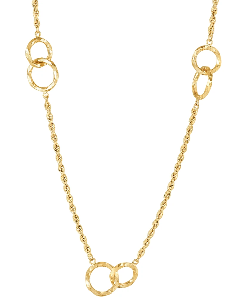 Interlocking Circle Station Rope Link 18" Collar Necklace in 10k Gold