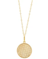 Polished Sunray Round Disc 18" Pendant Necklace in 10k Gold