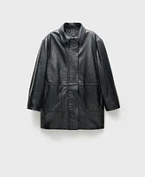 Mango Women's Oversize Leather Jacket