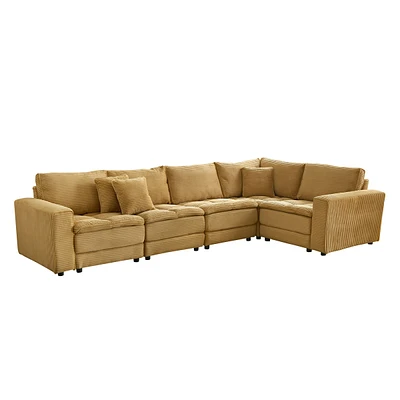 Streamdale Furniture 5 Seats, Oversized Sectional Sofa, L Shaped Corner Couch with Detachable Seat & Back Cushion, Corduroy Upholstery Convertible Sle