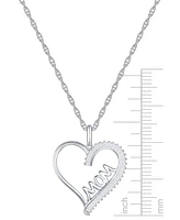 Diamond Baguette Mom Heart 18" Pendant Necklace (1/5 ct. t.w.) in Sterling Silver