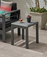 Stylish Aluminum End Table With Frosted Glass Top For Outdoor Seating