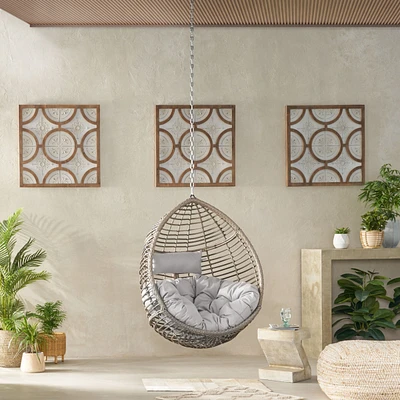 Elegant Teardrop Rattan Hanging Chair With Plush Cushions