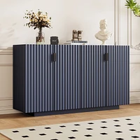 4 Wavy Doors Ample Storage Space Sideboard with Adjustable Shelves and Retro Copper Handles for Dining Room and Living Room (Black)