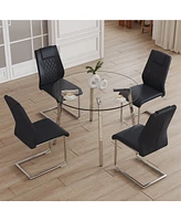 Streamdale Furniture Table and chair set.a Modern Minimalist Style Round Clear Tempered Glass Table with silver Metal Legs.Paired with chairs with M