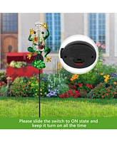 gaomon Outdoor Decorative Metal Solar Rain Gauges Stake for Garden Yard with Led Light and 6 Inch Capacity Glass Tube
