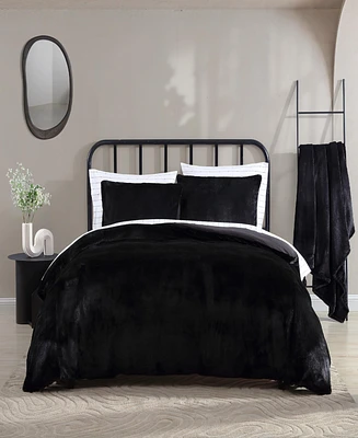 City Scene Solid Faux Black 3 Piece Duvet Cover Set-Full/Queen