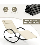 Costway Pcs Outdoor Rocking Lounge Chair with Removable Headrest Breathable Backrest & Seat