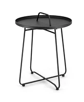 Inolait Outdoor Metal Patio End Side Table Weather Resistant with Handle