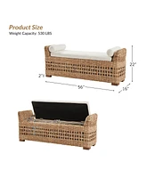 Hulala Home Abel Boho Ratten Storage Bench with Solid Wood Foot