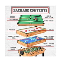 SereneLife 4-in-1 Multi-Function Game Table with Foosball, Pool, Hockey, and Ping Pong