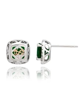 Suzy Levian New York Suzy Levian Sterling Silver Cushion Cut Green Cubic Zirconia Halo Studs