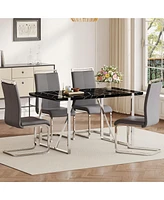 Simplie Fun Table and chair set.a rustic industrial rectangular Mdf black dining table with Mdf desktop and electroplated silver metal legs.Paired wit